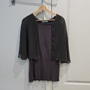 Black Sheer Bolero Over Dark Gray Top